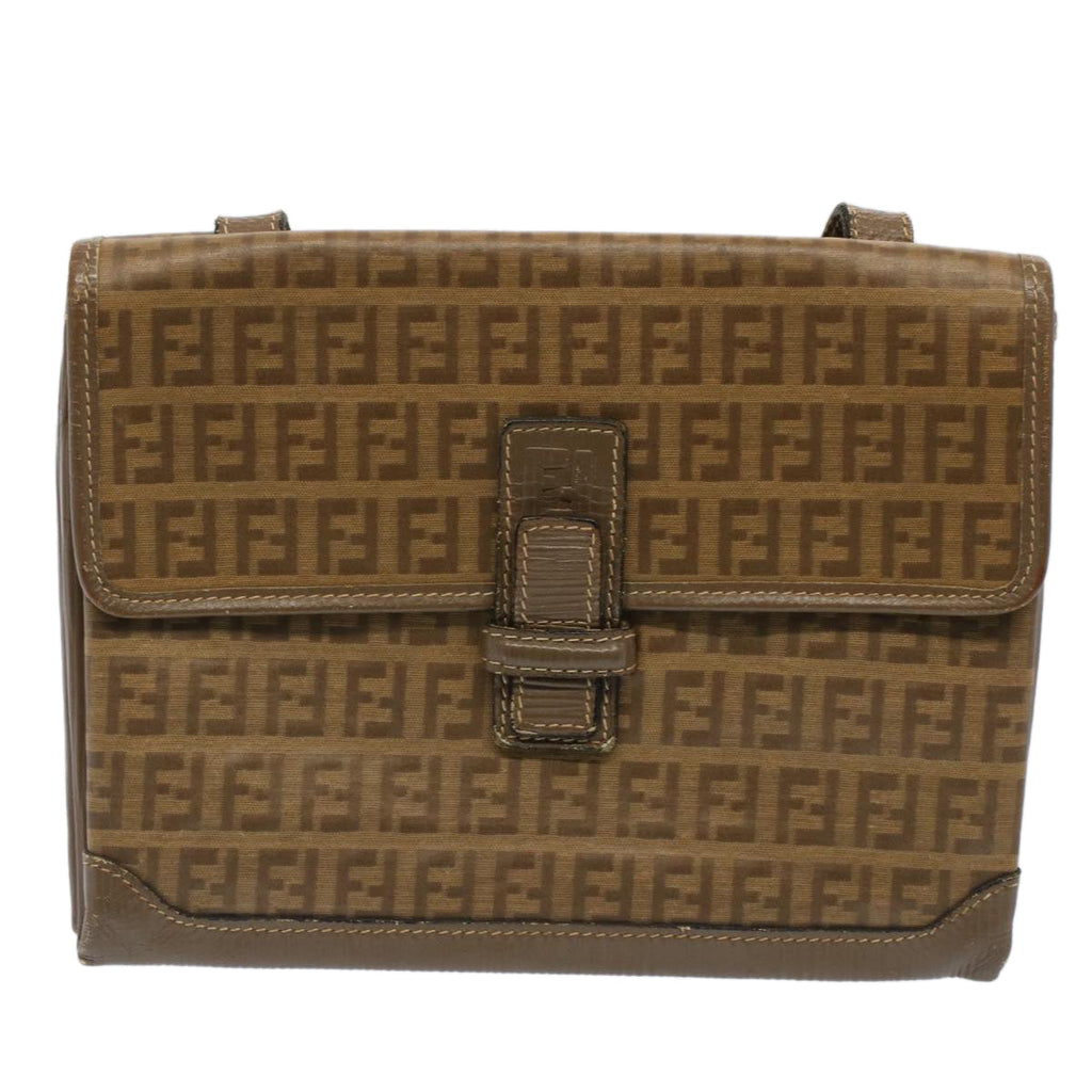FENDI Zucchino Canvas Shoulder Bag Brown 51367