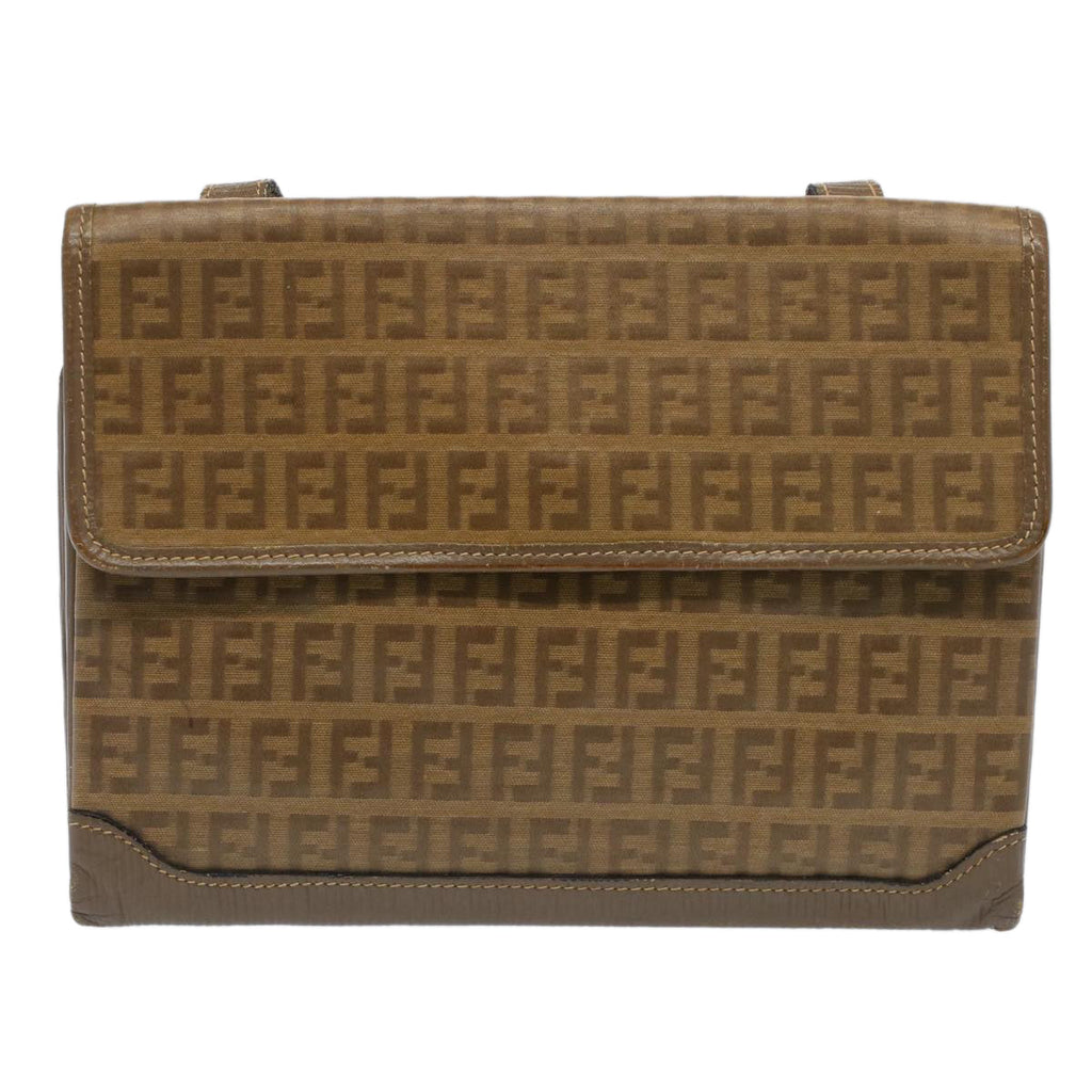 FENDI Zucchino Canvas Shoulder Bag Brown 51367