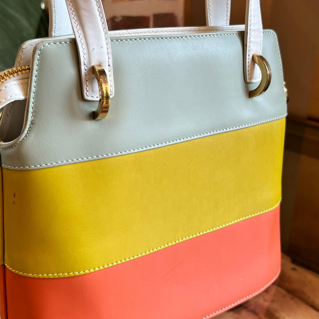FERRAGAMO Blue Green Orange Striped Vintage Tote Bag