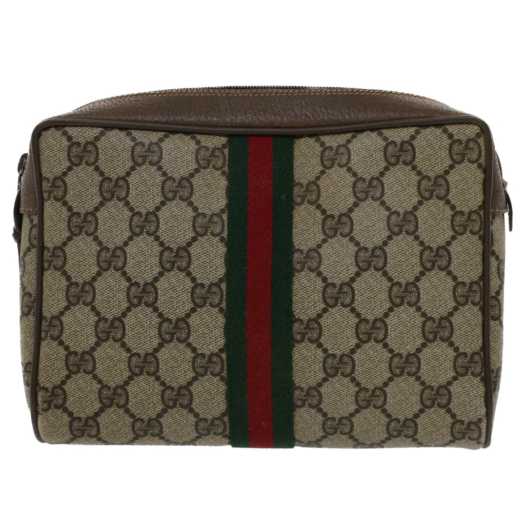 GUCCI GG Canvas Web Sherry Line Clutch Bag Beige Red 89•01•012 51465