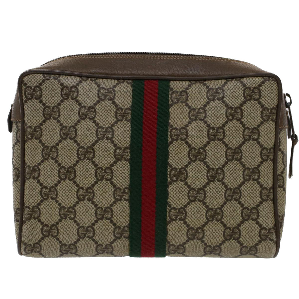GUCCI GG Canvas Web Sherry Line Clutch Bag Beige Red 89•01•012 51465
