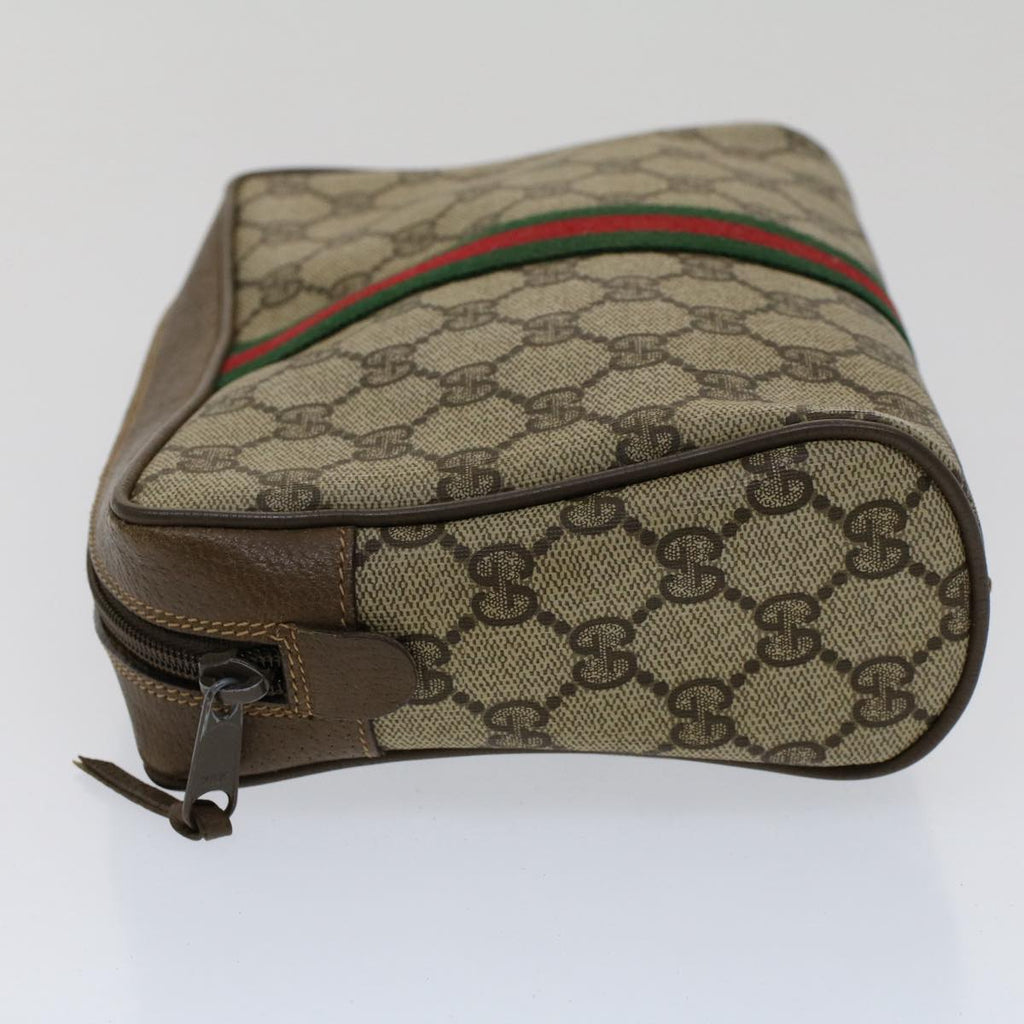 GUCCI GG Canvas Web Sherry Line Clutch Bag Beige Red 89•01•012 51465
