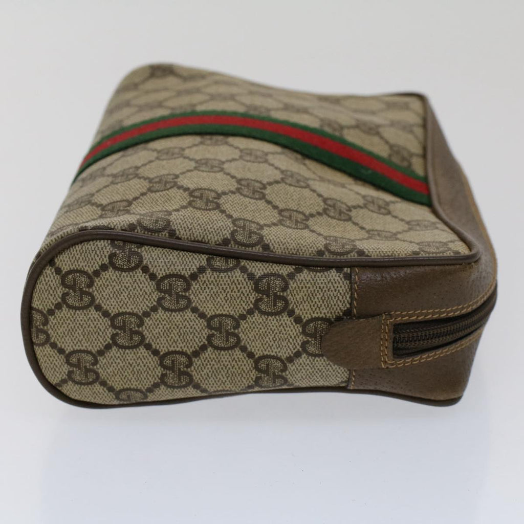 GUCCI GG Canvas Web Sherry Line Clutch Bag Beige Red 89•01•012 51465