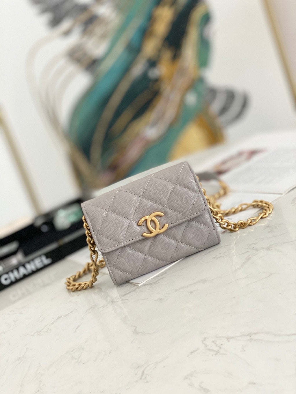 CHLMini GlamIap Bag Gold Toned Hardware Grey For Women 4.7in/12cm