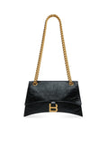 Balenciaga Women Borsa Crush Piccola With Catena In Pelle Di Vitello Crush Black With Antique Gold Finish