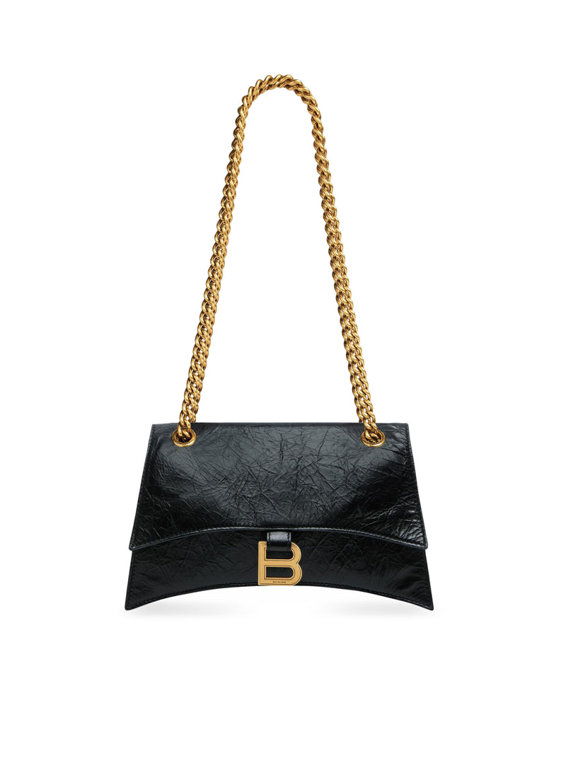 Balenciaga Women Borsa Crush Piccola With Catena In Pelle Di Vitello Crush Black With Antique Gold Finish