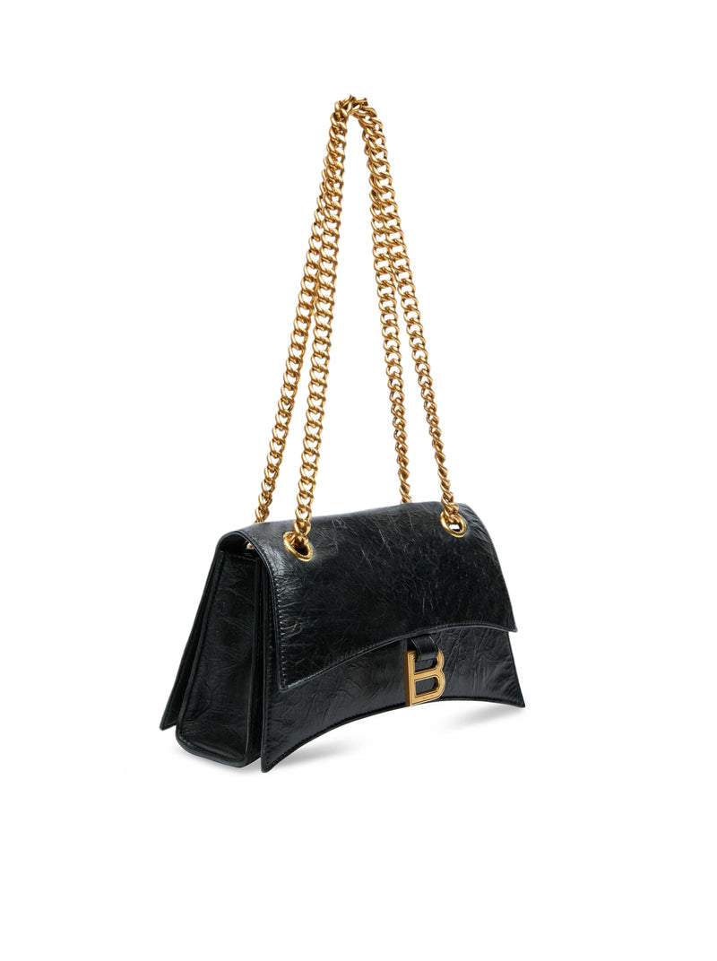 Balenciaga Women Borsa Crush Piccola With Catena In Pelle Di Vitello Crush Black With Antique Gold Finish