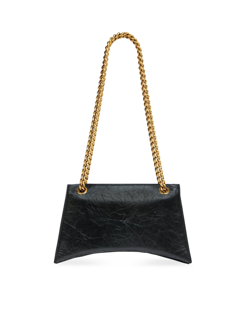 Balenciaga Women Borsa Crush Piccola With Catena In Pelle Di Vitello Crush Black With Antique Gold Finish