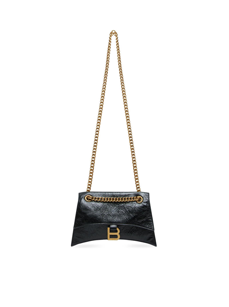 Balenciaga Women Borsa Crush Piccola With Catena In Pelle Di Vitello Crush Black With Antique Gold Finish