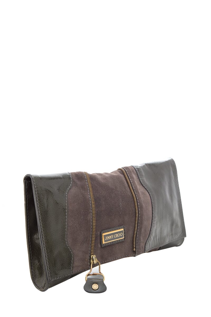Jimmy Choo Green & Grey Zipper Clutch