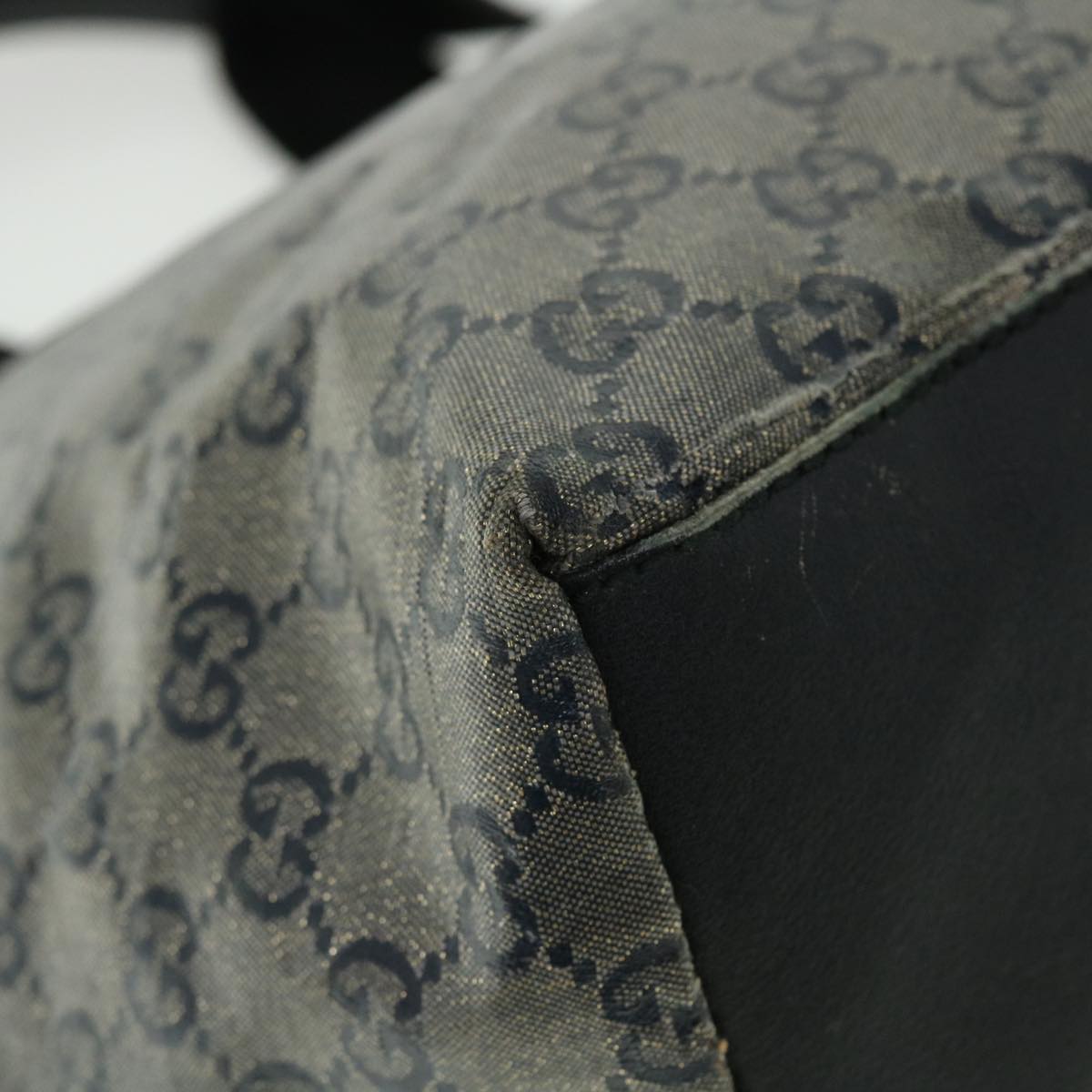 GUCCI GG Crystal Shoulder Bag Coated Canvas Navy Silver 131230 51637