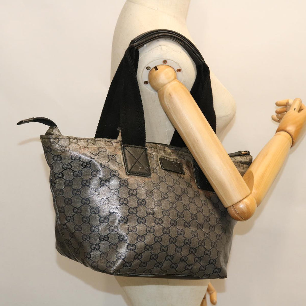 GUCCI GG Crystal Shoulder Bag Coated Canvas Navy Silver 131230 51637