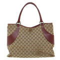 GUCCI GG Canvas Tote Bag Beige Red 113016 51639