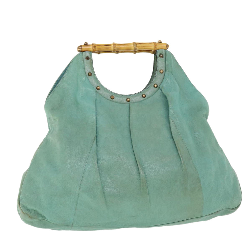 GUCCI Bamboo Hand Bag Leather Light Blue 124290 51648