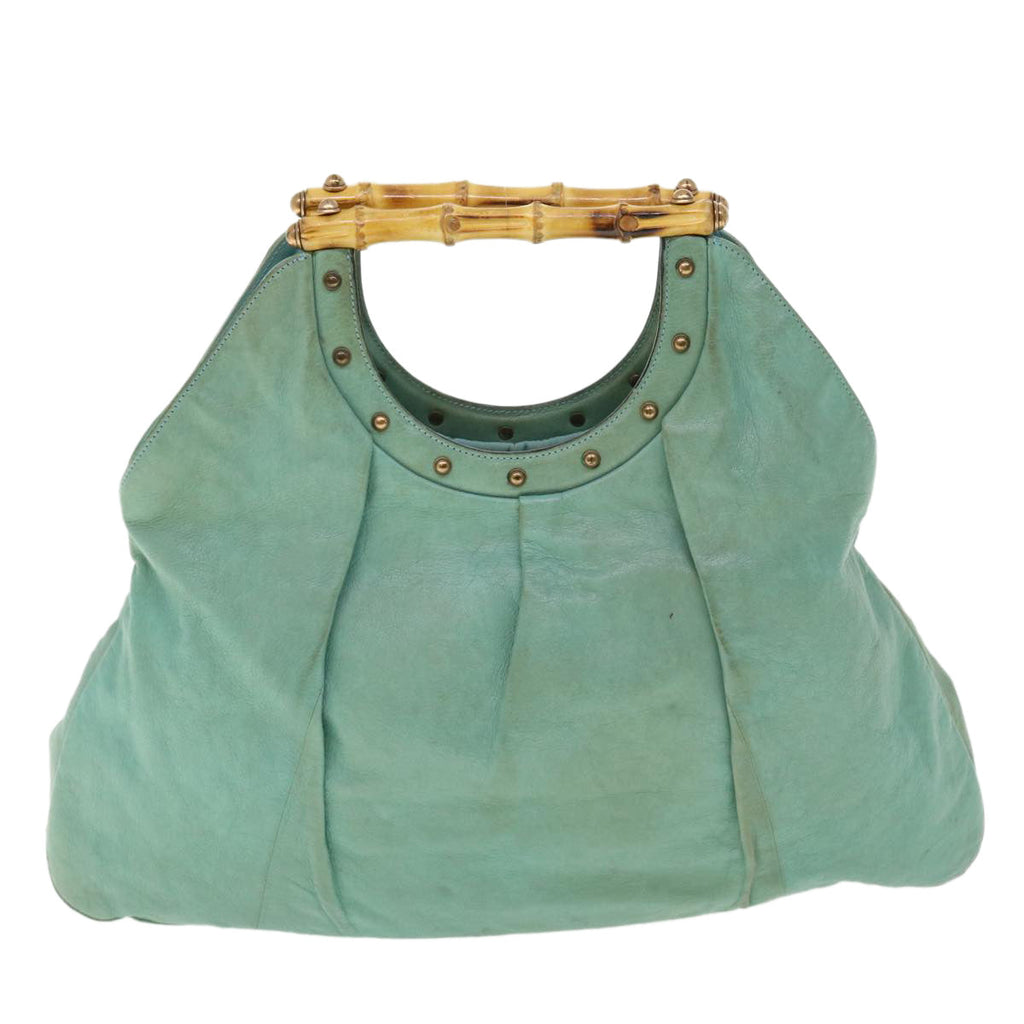 GUCCI Bamboo Hand Bag Leather Light Blue 124290 51648
