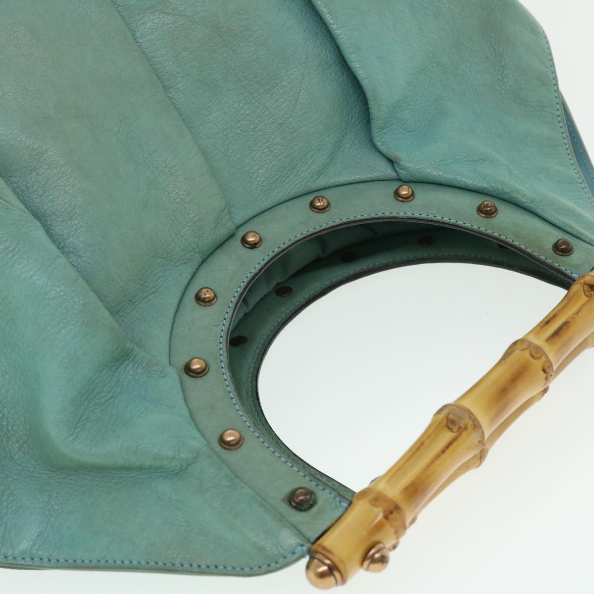 GUCCI Bamboo Hand Bag Leather Light Blue 124290 51648