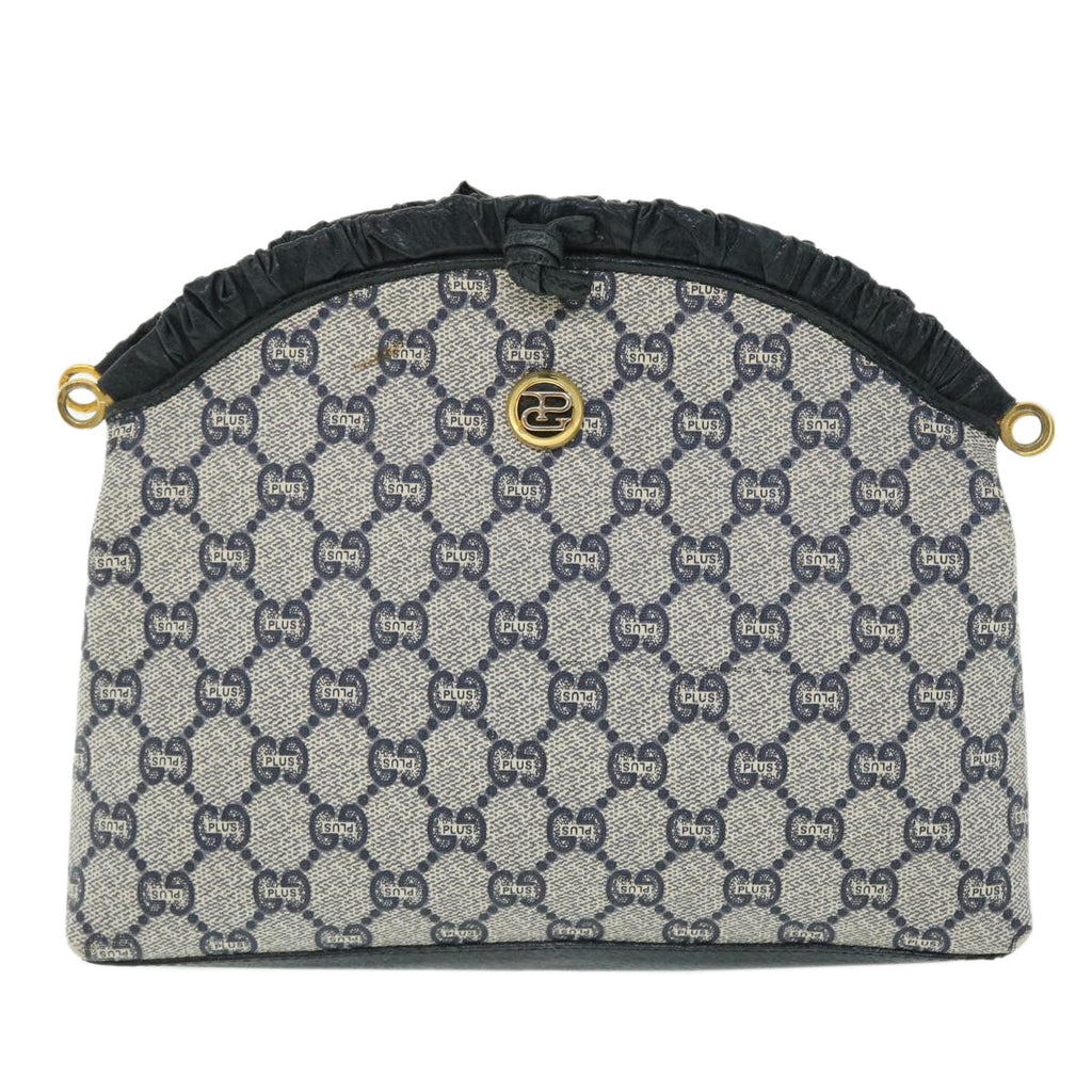 GUCCI GG PLUS Canvas Shoulder Bag PVC Leather Navy 51653