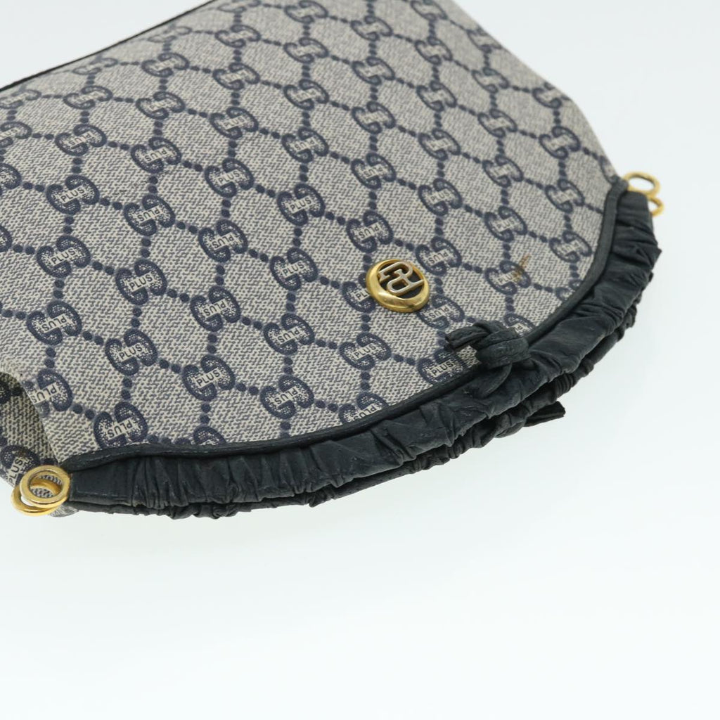 GUCCI GG PLUS Canvas Shoulder Bag PVC Leather Navy 51653