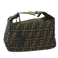 FENDI Zucca Canvas Vanity Hand Bag Nylon Leather Brown Black 51654