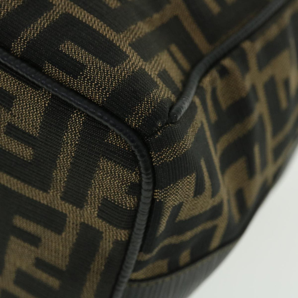 FENDI Zucca Canvas Vanity Hand Bag Nylon Leather Brown Black 51654
