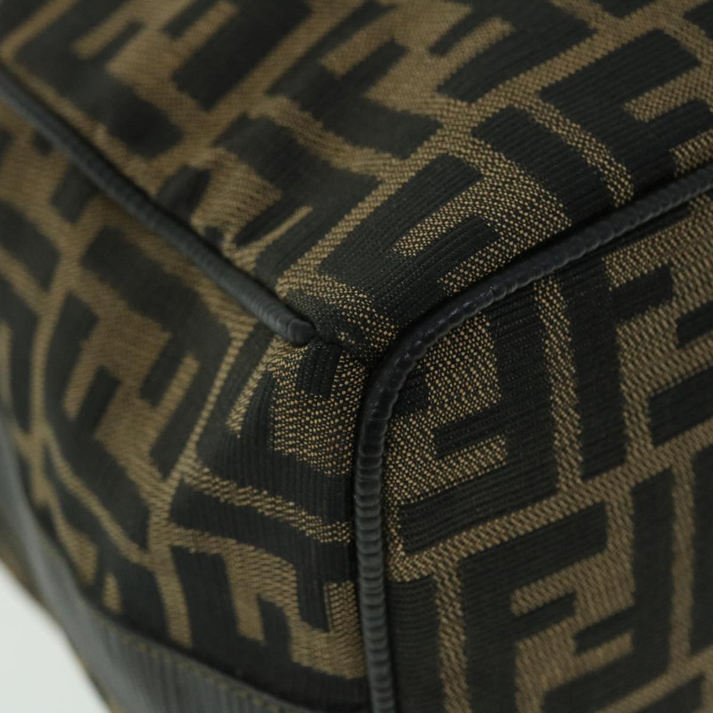 FENDI Zucca Canvas Vanity Hand Bag Nylon Leather Brown Black 51654