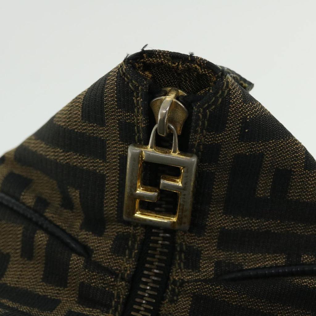 FENDI Zucca Canvas Vanity Hand Bag Nylon Leather Brown Black 51654