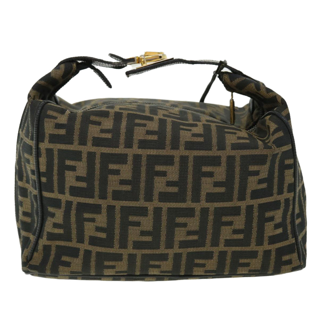 FENDI Zucca Canvas Vanity Hand Bag Nylon Leather Brown Black 51654