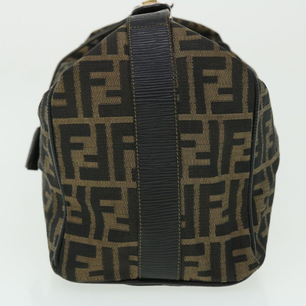 FENDI Zucca Canvas Vanity Hand Bag Nylon Leather Brown Black 51654