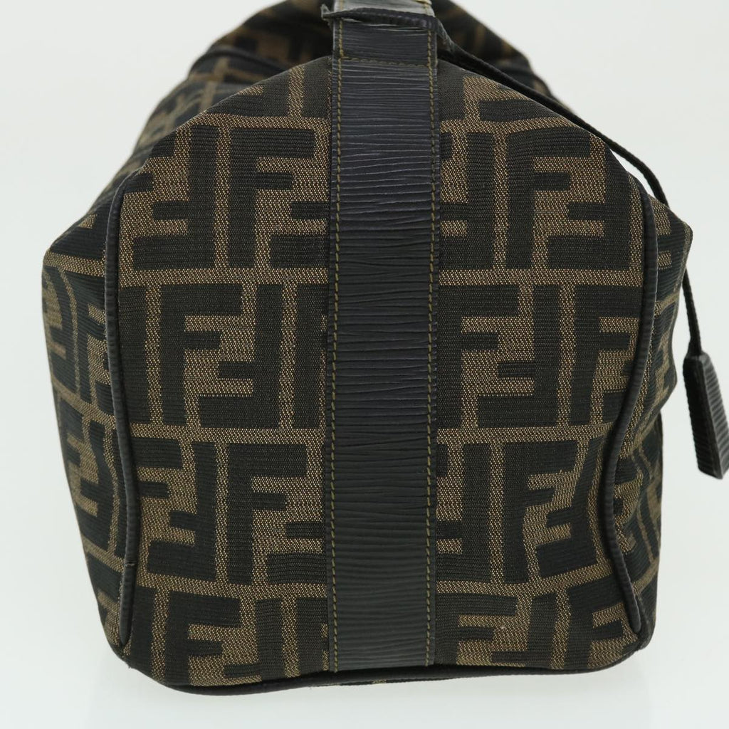 FENDI Zucca Canvas Vanity Hand Bag Nylon Leather Brown Black 51654