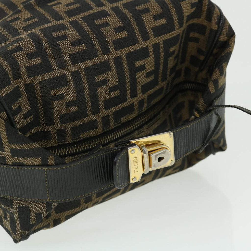 FENDI Zucca Canvas Vanity Hand Bag Nylon Leather Brown Black 51654