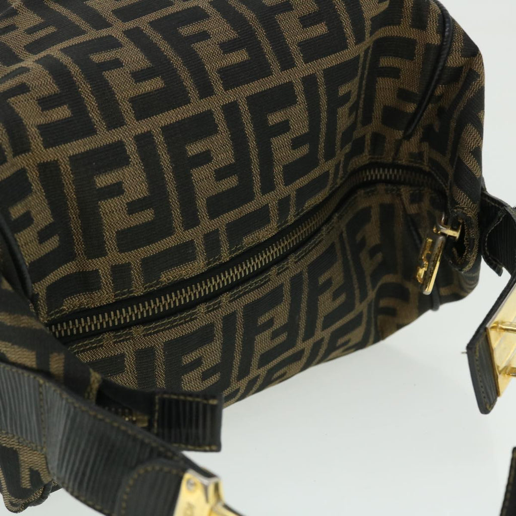FENDI Zucca Canvas Vanity Hand Bag Nylon Leather Brown Black 51654