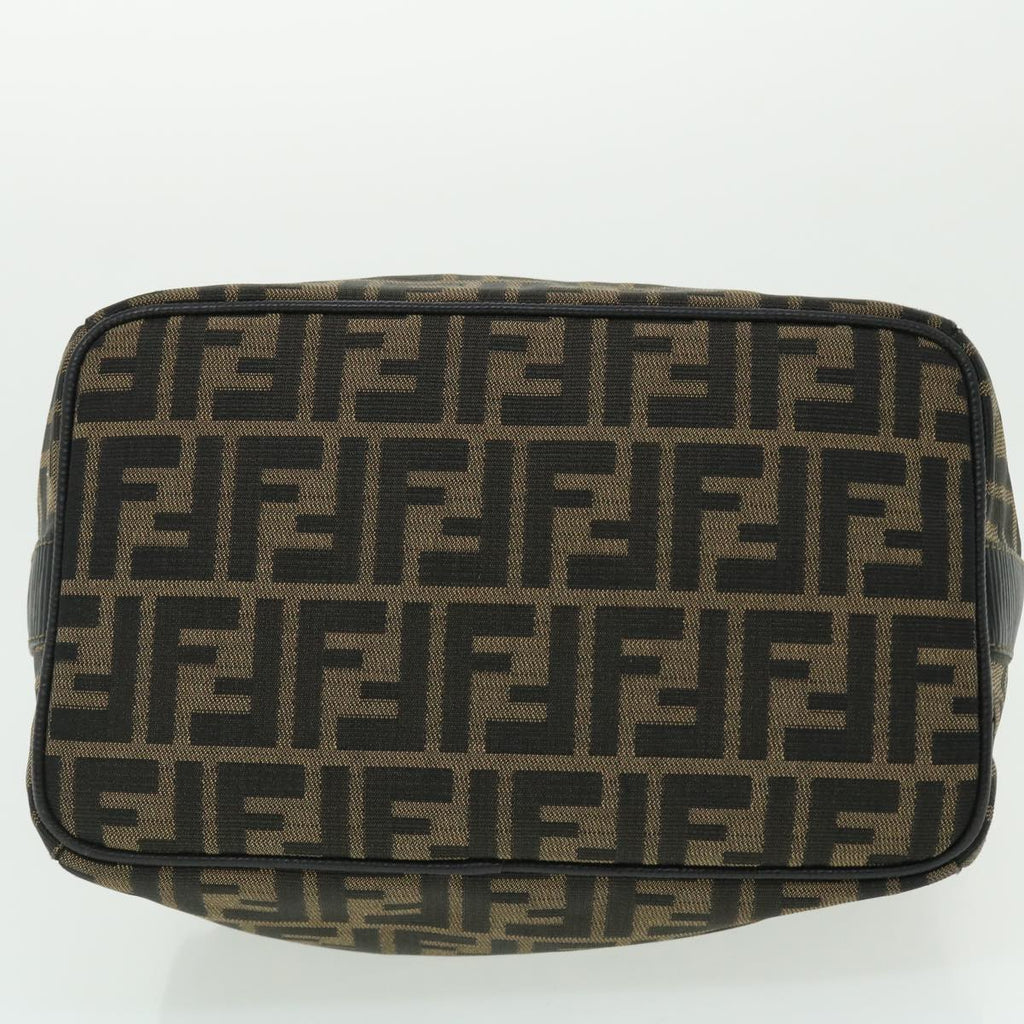 FENDI Zucca Canvas Vanity Hand Bag Nylon Leather Brown Black 51654