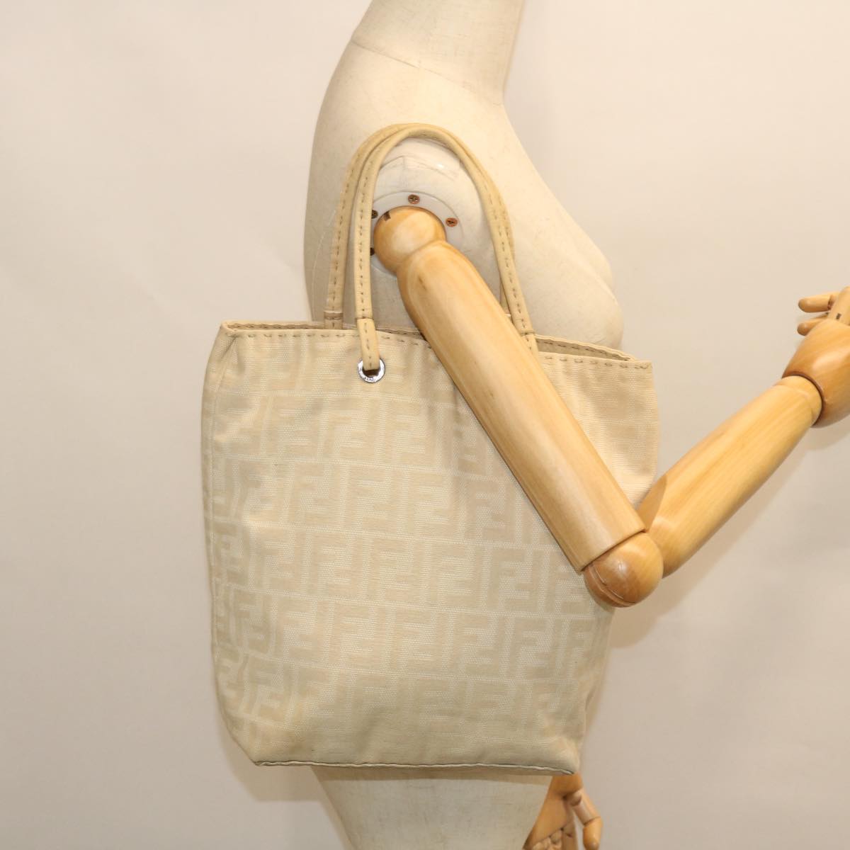 FENDI Zucca Canvas Celeria Tote Bag Beige 51655