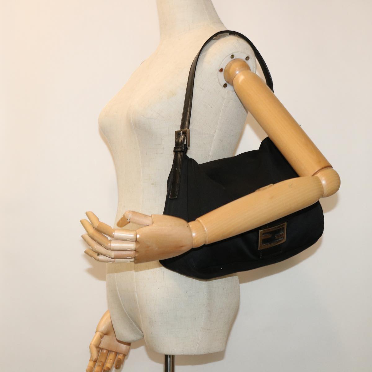 FENDI Mamma Baguette Shoulder Bag Nylon Black 51656