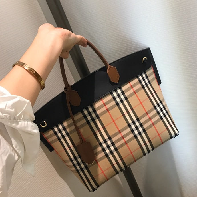 GLAMI Small Vintage Check Society Top Handle Bag For Women, Bags 14.6in/37cm