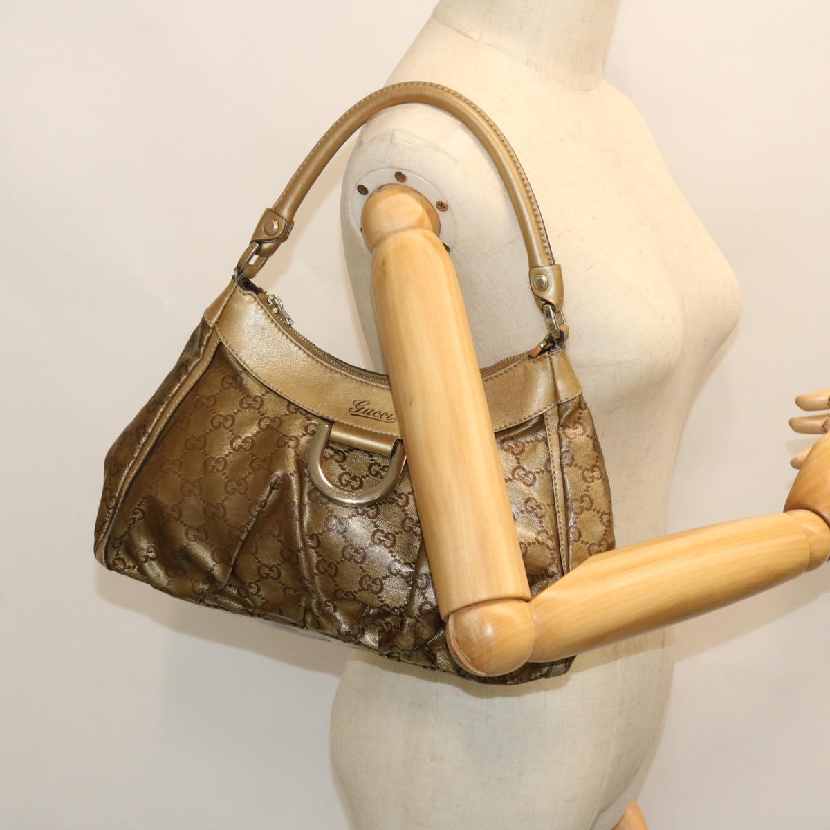 GUCCI GG Crystal Canvas Shoulder Bag Coated Canvas Gold Tone 190525 51845