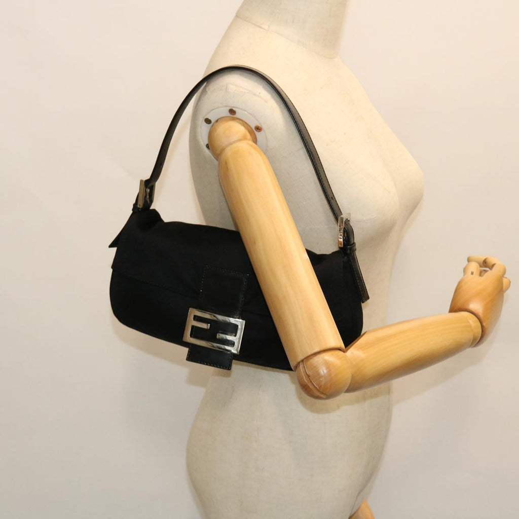 FENDI Mamma Baguette Shoulder Bag Nylon Black 51887