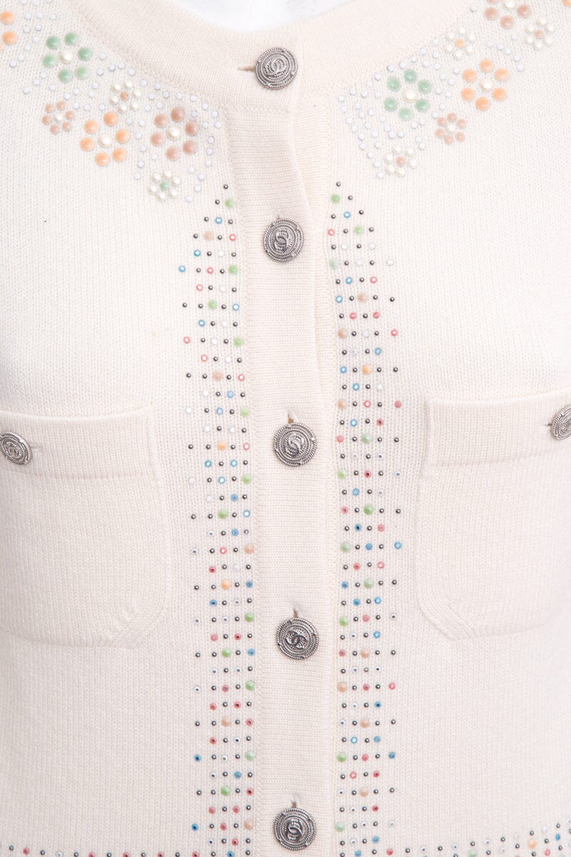 Chanel Cream Button Up Sweater SZ 34