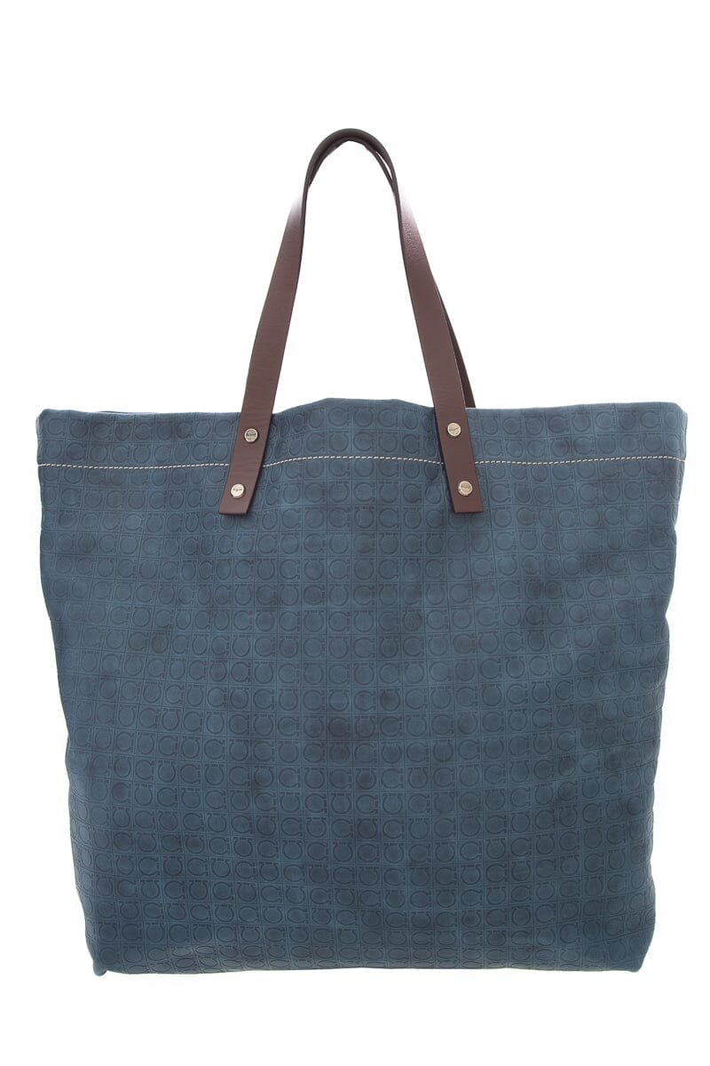 Salvatore Ferragamo Blue Embossed Leather Tote