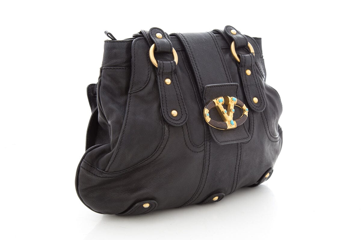 Valentino Black Vlogo Leather Handbag