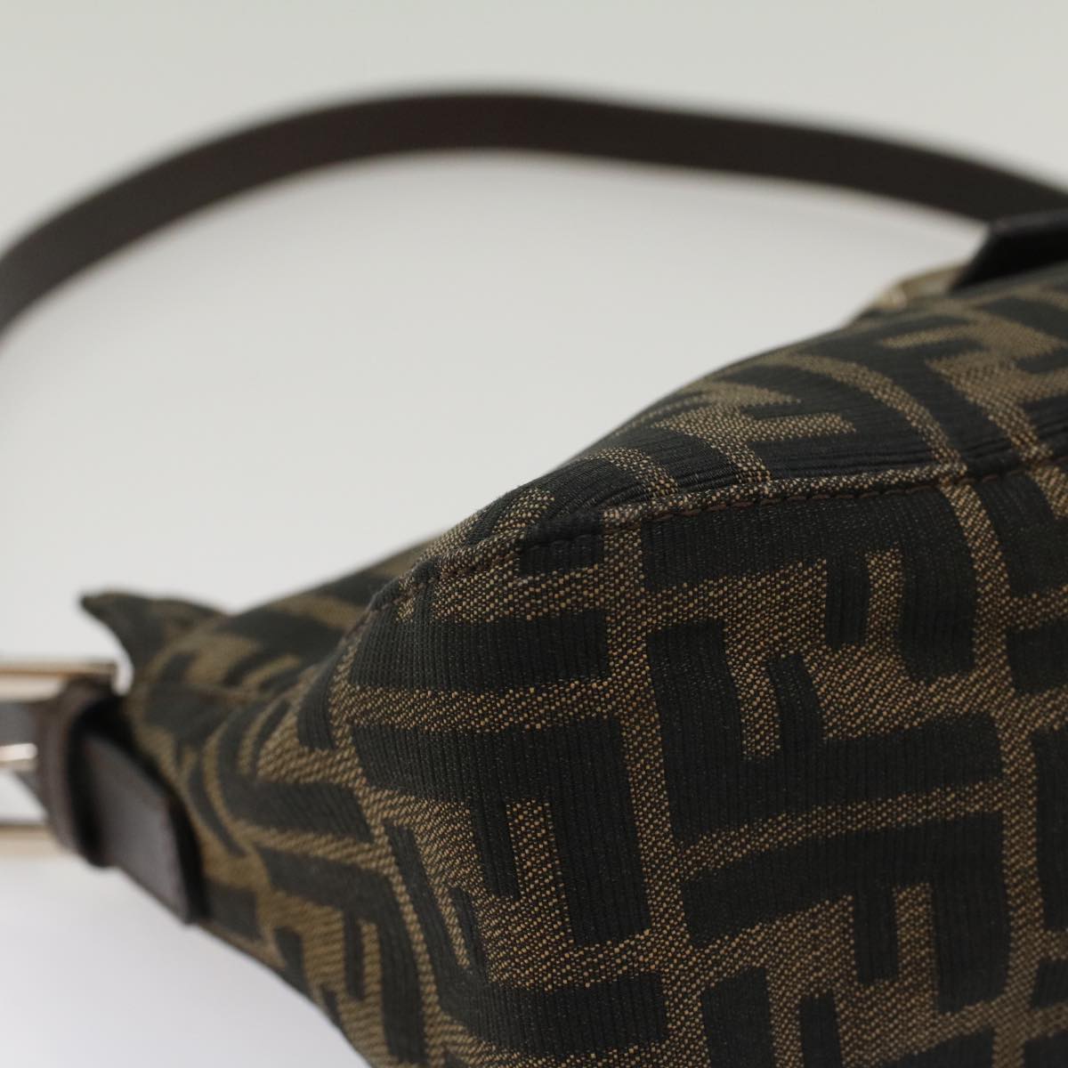 FENDI Zucca Canvas Mamma Baguette Shoulder Bag Black Brown 52008