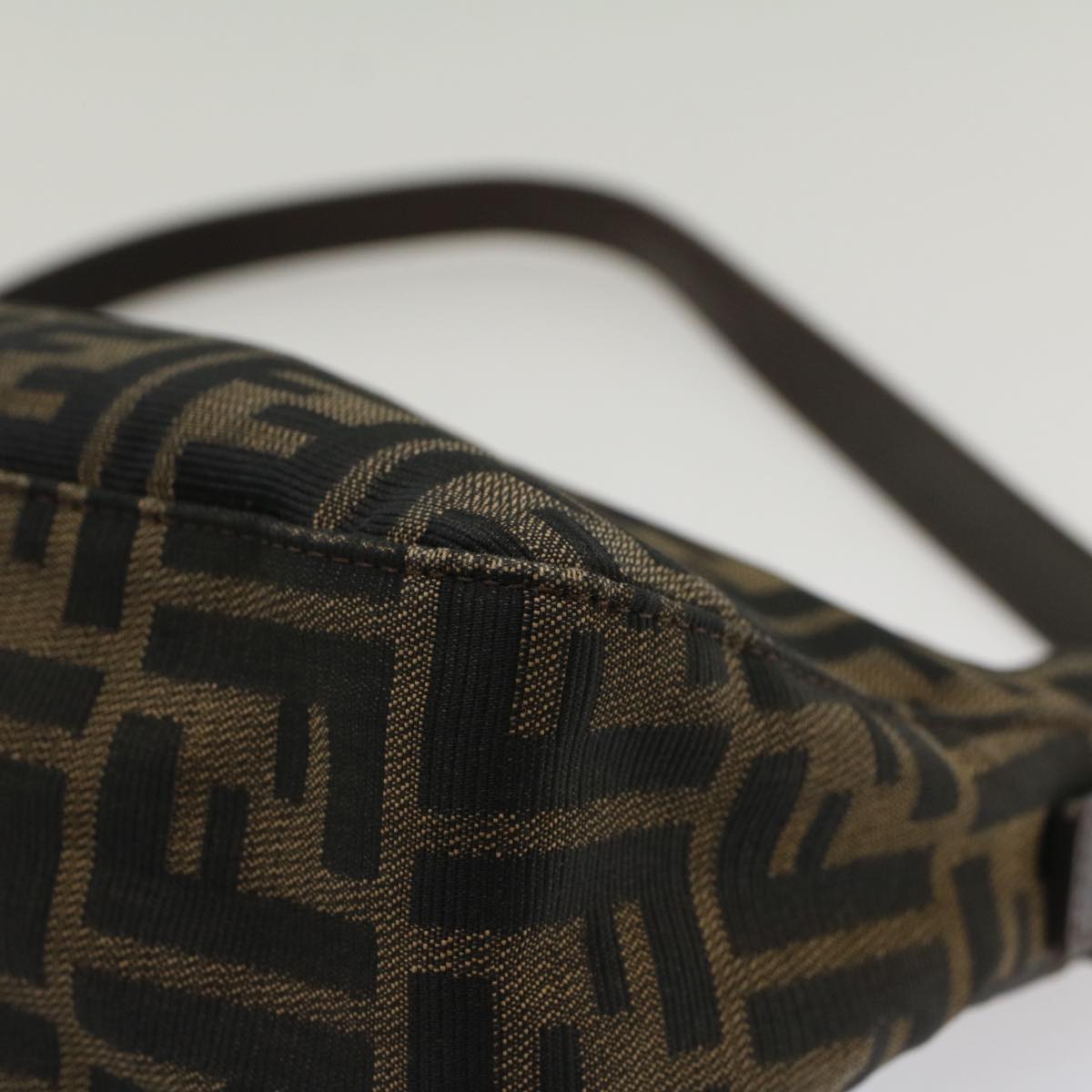 FENDI Zucca Canvas Mamma Baguette Shoulder Bag Black Brown 52008