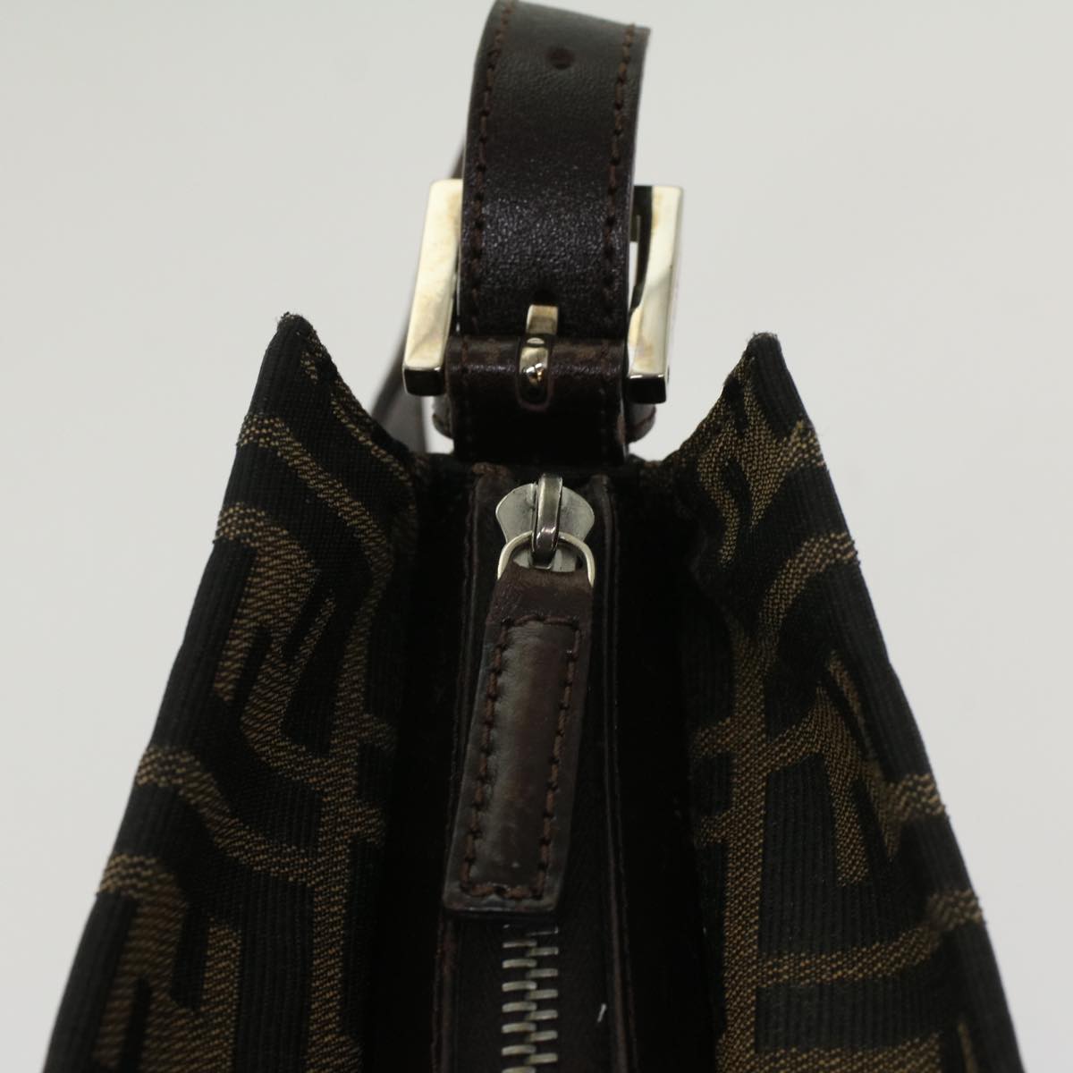 FENDI Zucca Canvas Mamma Baguette Shoulder Bag Black Brown 52008