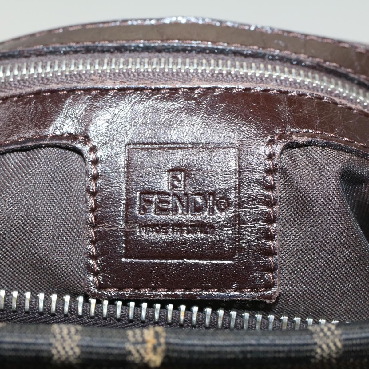 FENDI Zucca Canvas Mamma Baguette Shoulder Bag Black Brown 52008