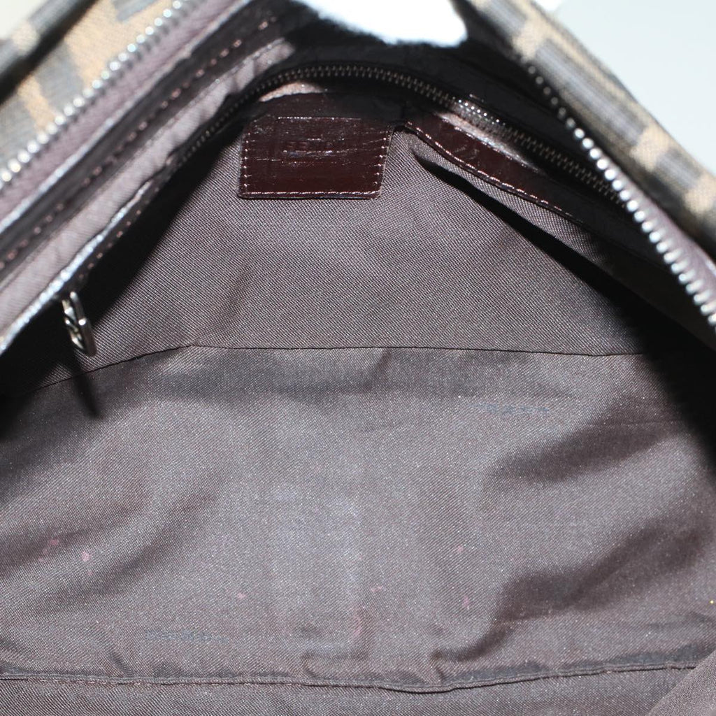 FENDI Zucca Canvas Mamma Baguette Shoulder Bag Black Brown 52008