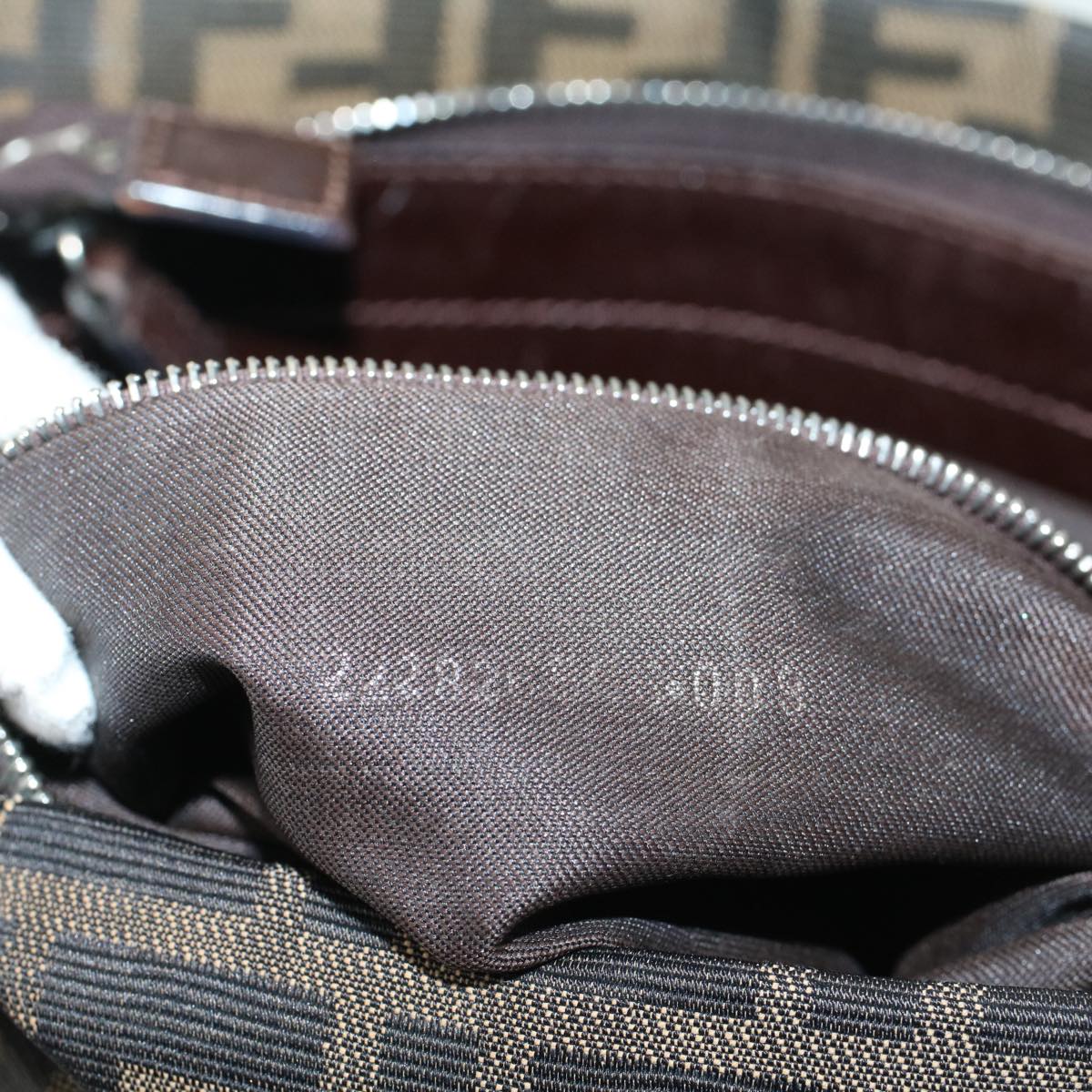 FENDI Zucca Canvas Mamma Baguette Shoulder Bag Black Brown 52008