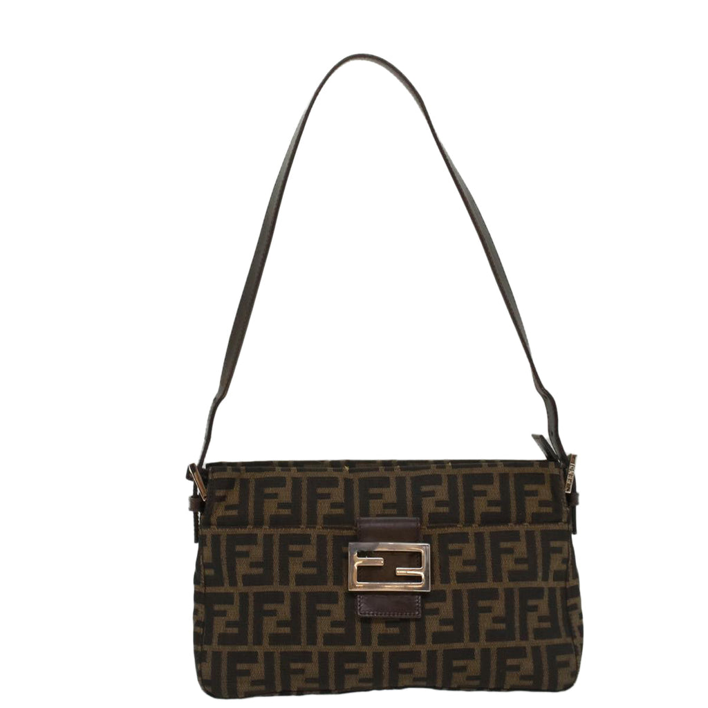 FENDI Zucca Canvas Mamma Baguette Shoulder Bag Black Brown 52008