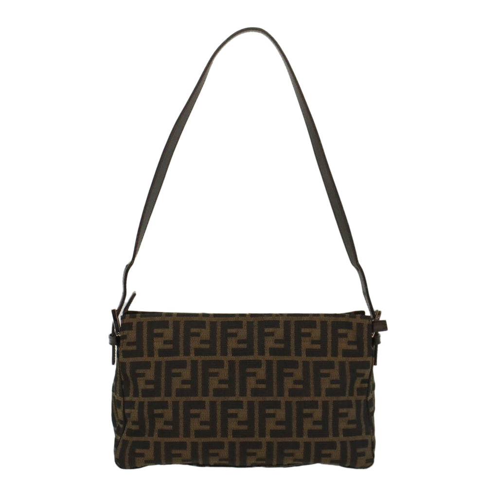 FENDI Zucca Canvas Mamma Baguette Shoulder Bag Black Brown 52008