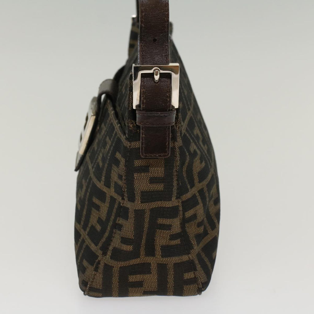 FENDI Zucca Canvas Mamma Baguette Shoulder Bag Black Brown 52008