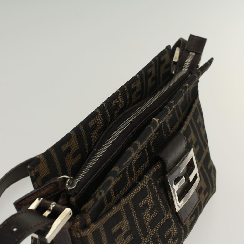 FENDI Zucca Canvas Mamma Baguette Shoulder Bag Black Brown 52008